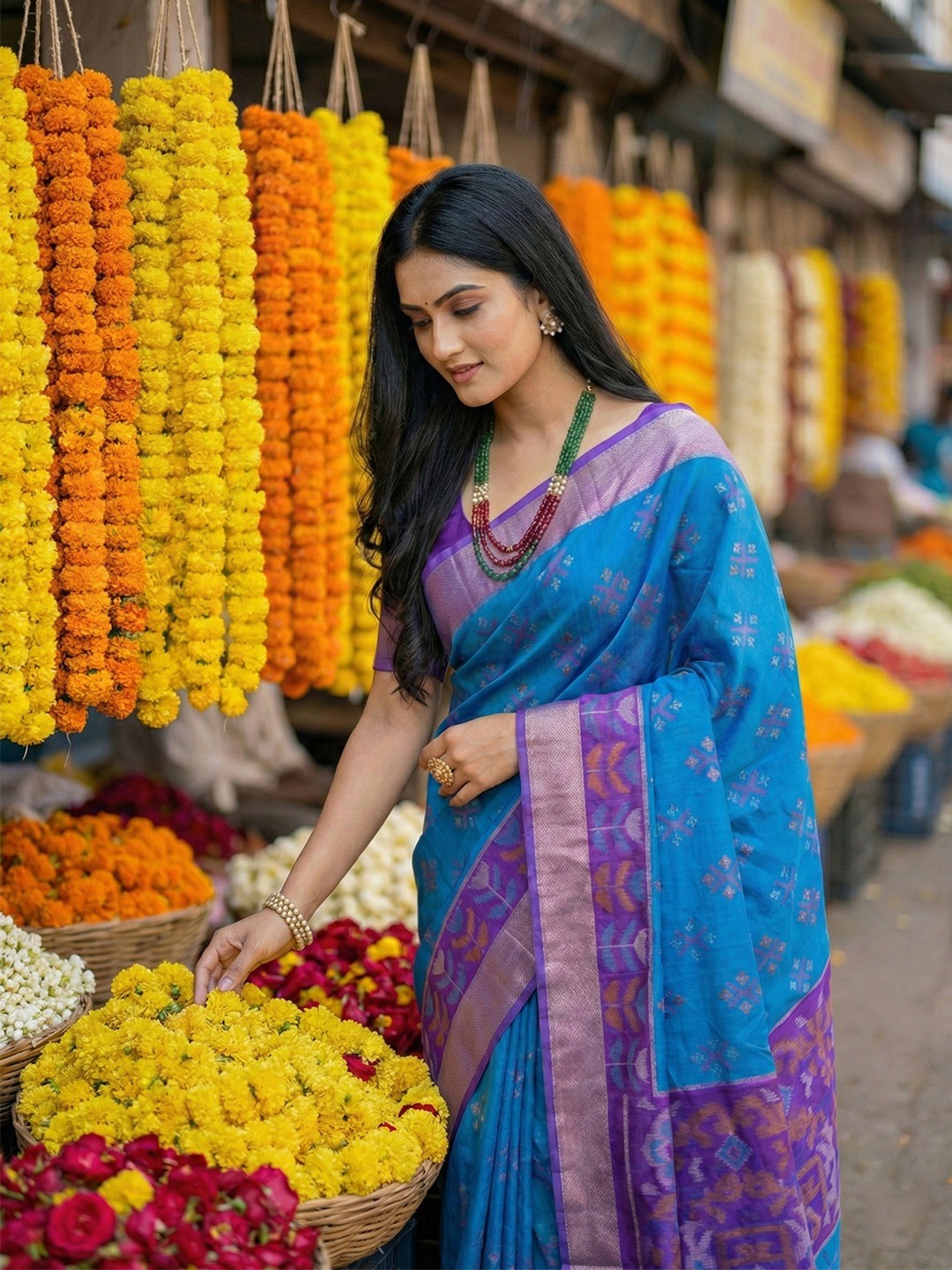 Radiant Blue Silk Blend Saree Featuring Intricate Zari Weaving & Tassel Pallu - Image 2