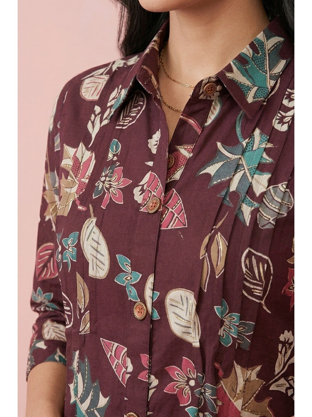Casual Chic Wine Floral Printed Rayon Co-ord Set with Floral Patterns - Image 4