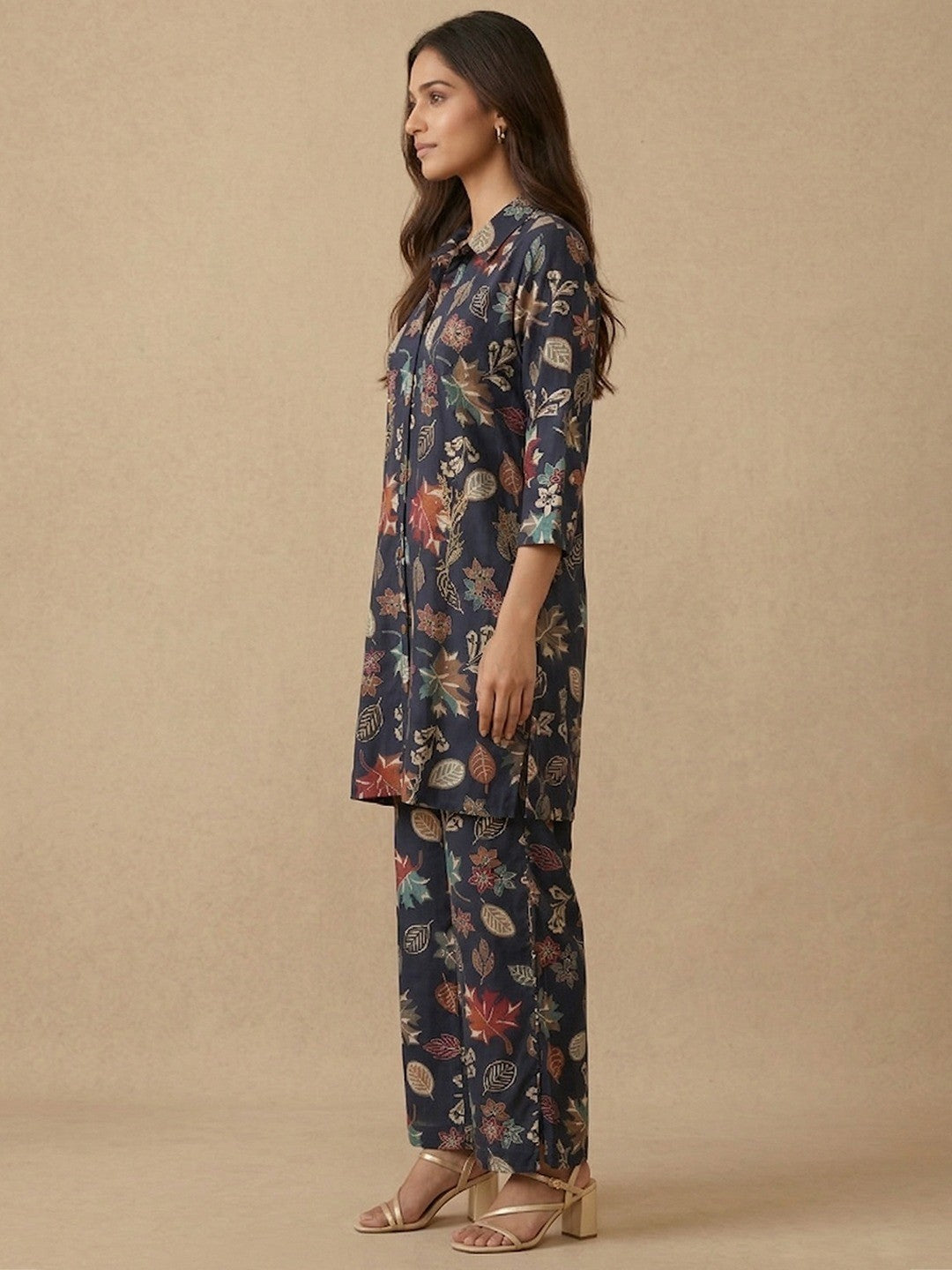 Casual Chic Navy Blue Floral Printed Rayon Co-ord Set with Floral Patterns - Image 2