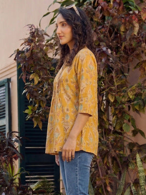 Stylish Yellow Printed Pure Cotton Top for Casual Wear - Image 2