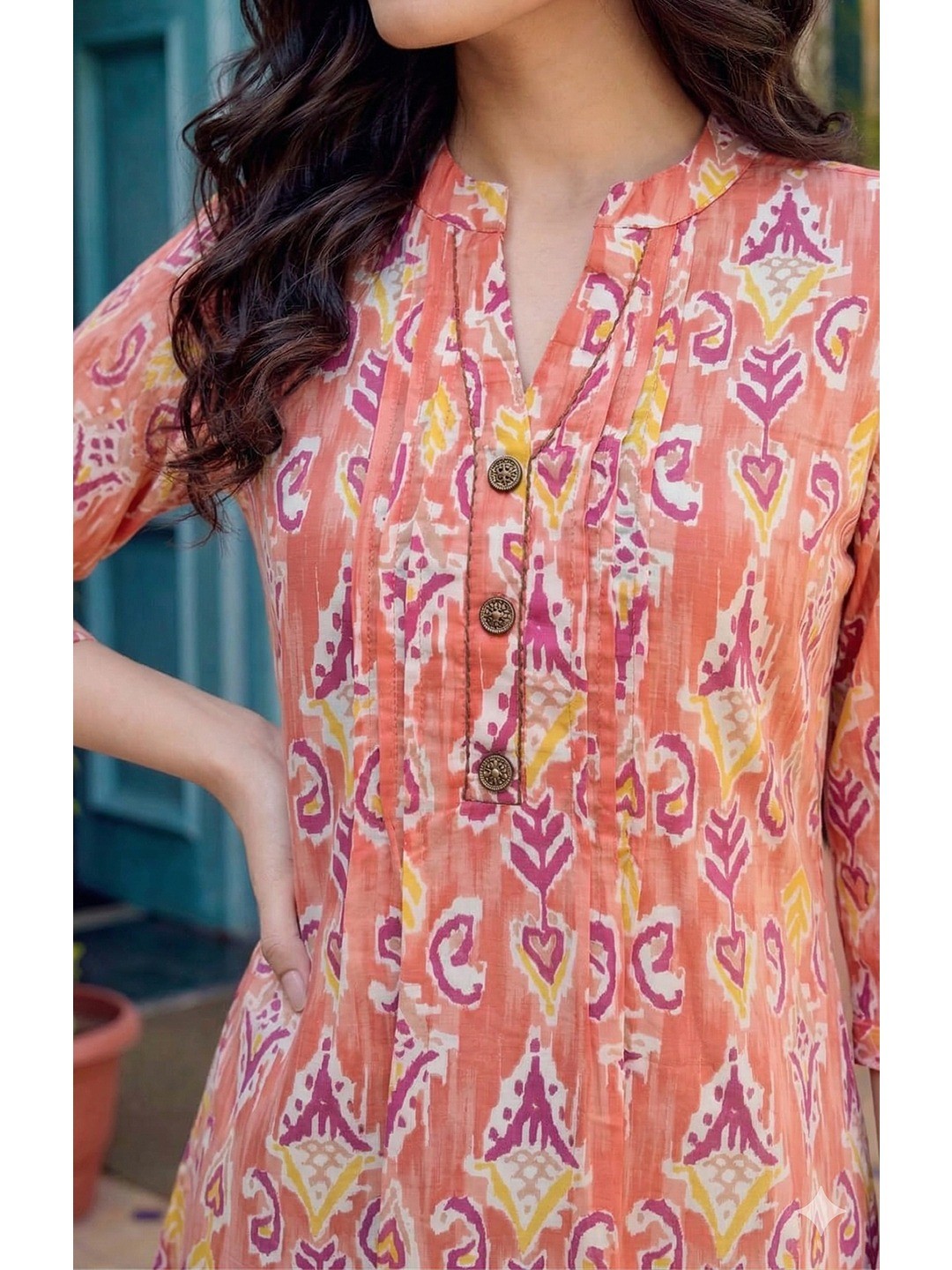 Stylish Coral Red Printed Pure Cotton Top for Casual Wear - Image 4