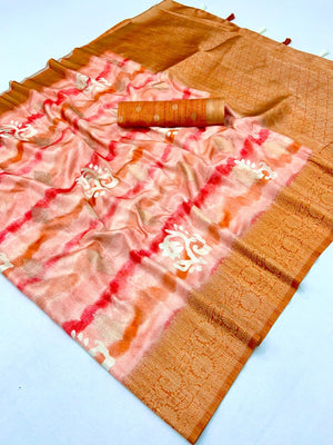 Elegant Beige Bemberg Saree with Weaving Rich Pallu and Digital Print - Image 2