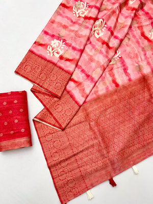 Elegant Red Bemberg Saree with Digital Print and Rich Pallu - Image 2