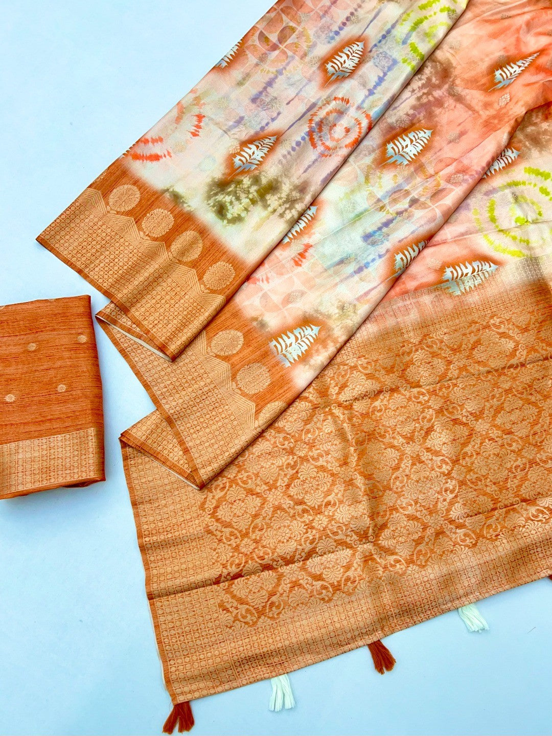 Elegant Orange Bemberg Saree with Digital Print and Rich Pallu - Image 3
