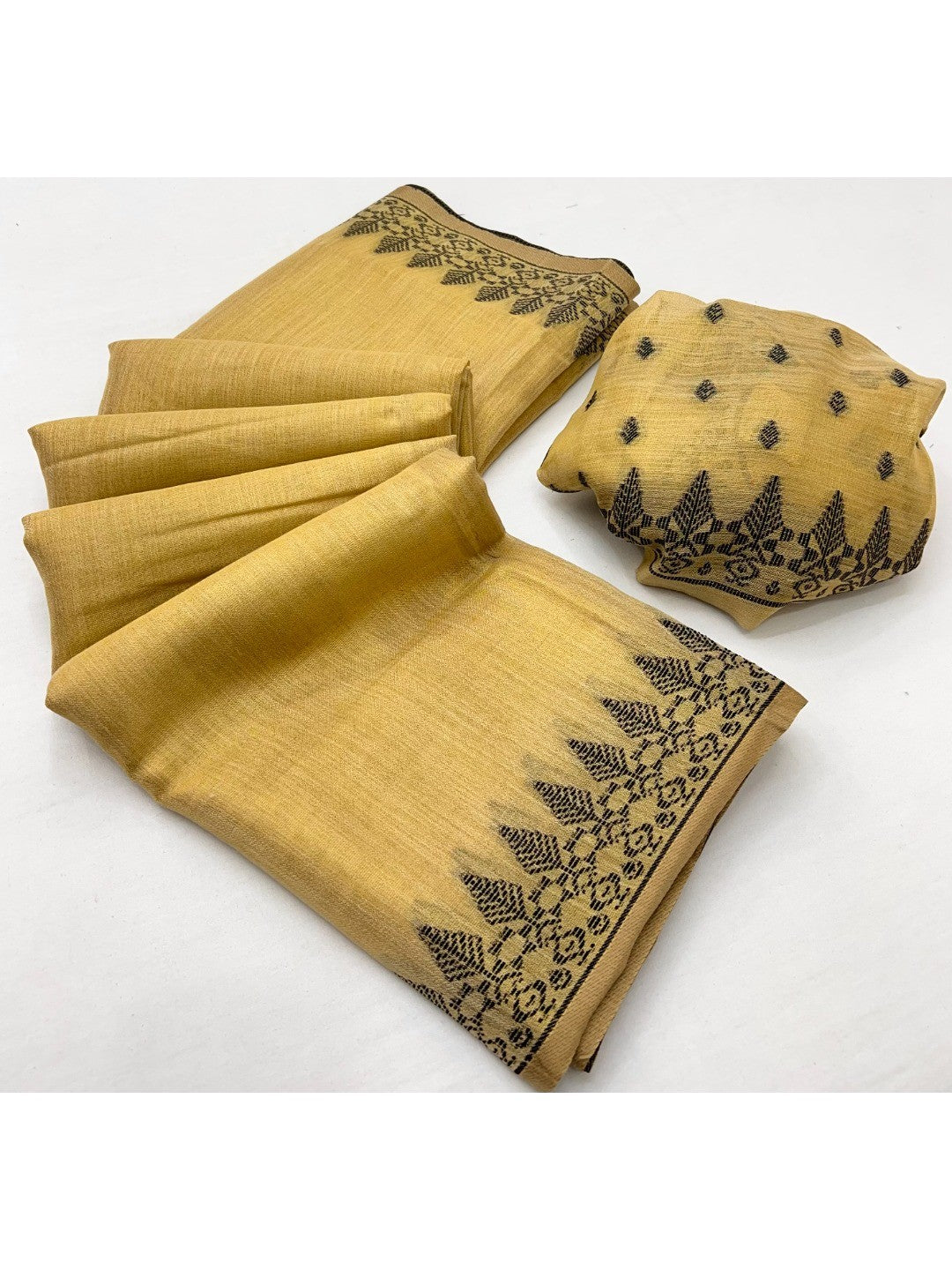 Elegant Beige Tissue Linen Saree with Weaving Border Design - Image 2
