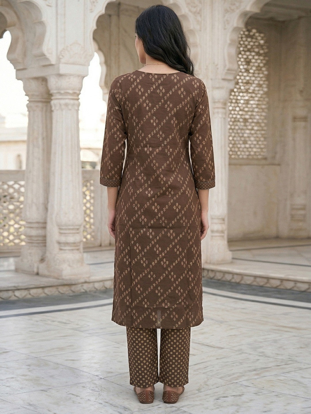 Brown Paisley Printed Pure Cotton Salwar Suit Set with Traditional Design - Image 3