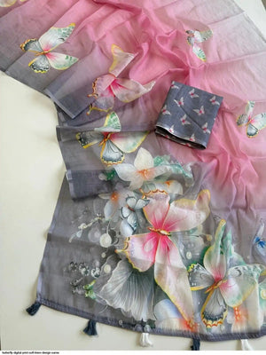 Graceful Multicolor Gradient Floral Digital Printed Saree With Artistic Butterfly Motif Pallu - Image 2