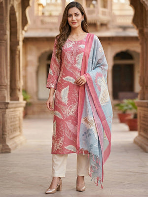 Trendy Pink Viscose Blend Salwar Suit Set with Printed Dupatta for Ethnic Wear - Image 1