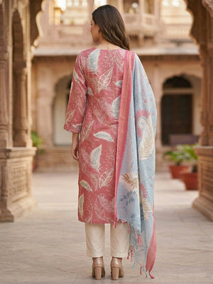 Trendy Pink Viscose Blend Salwar Suit Set with Printed Dupatta for Ethnic Wear - Image 2
