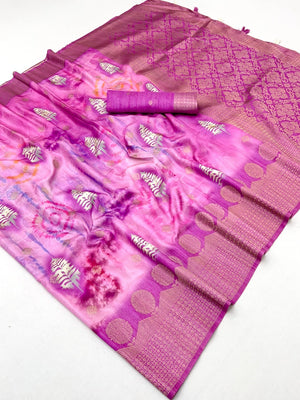 Elegant Purple Bemberg Saree with Digital Print and Weaving Pallu - Image 2