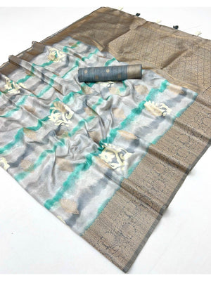 Elegant Grey Bemberg Saree with Digital Print and Rich Pallu - Image 2