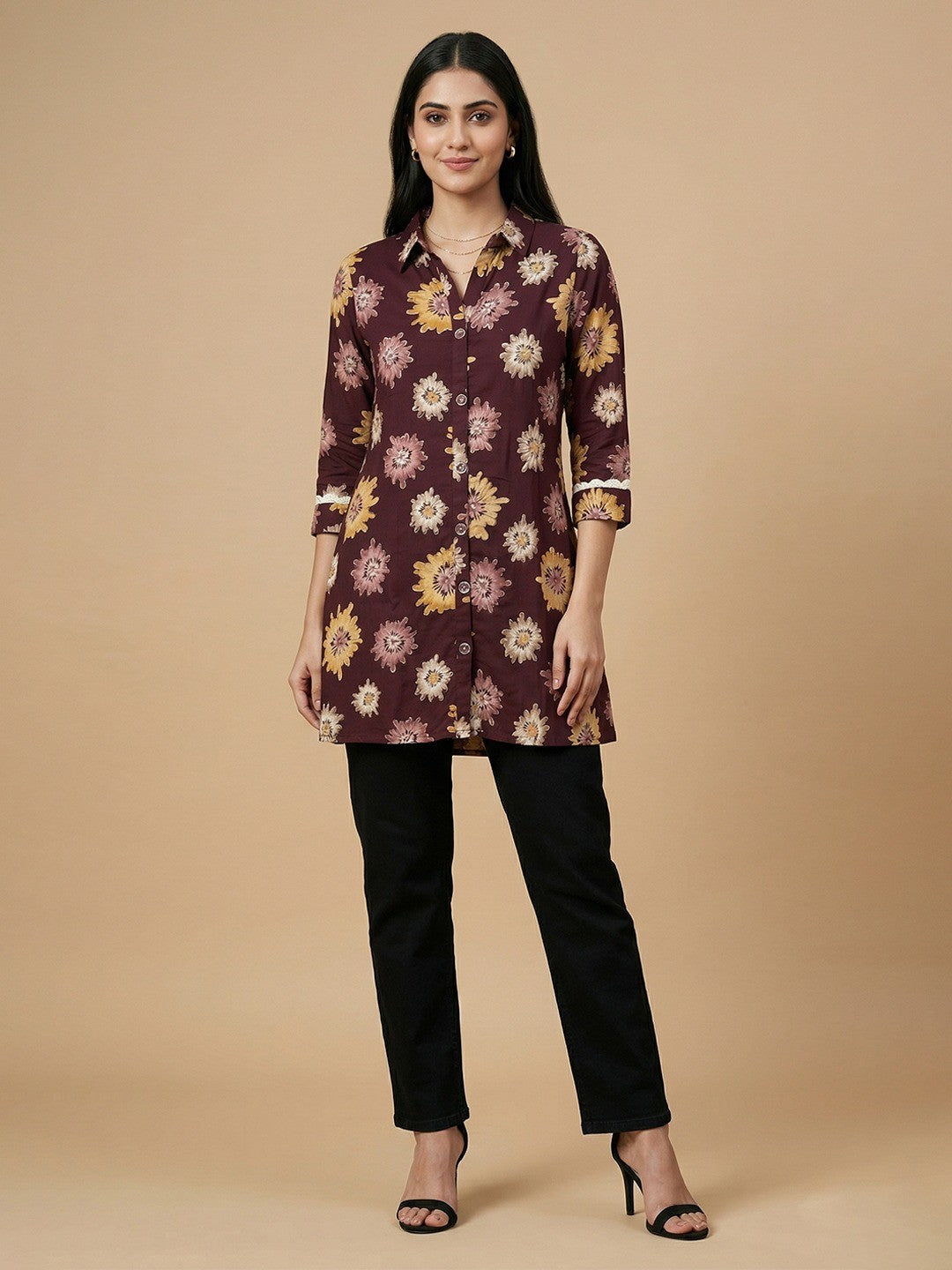Wine Floral Print Rayon Top for Casual and Daily Wear - Image 5