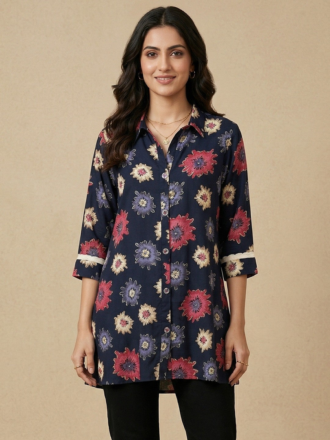 Blue Floral Print Rayon Top for Casual and Daily Wear - Image 1