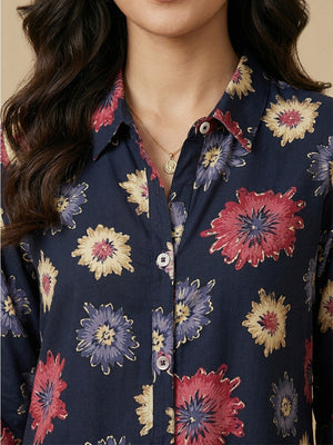 Blue Floral Print Rayon Top for Casual and Daily Wear - Image 2