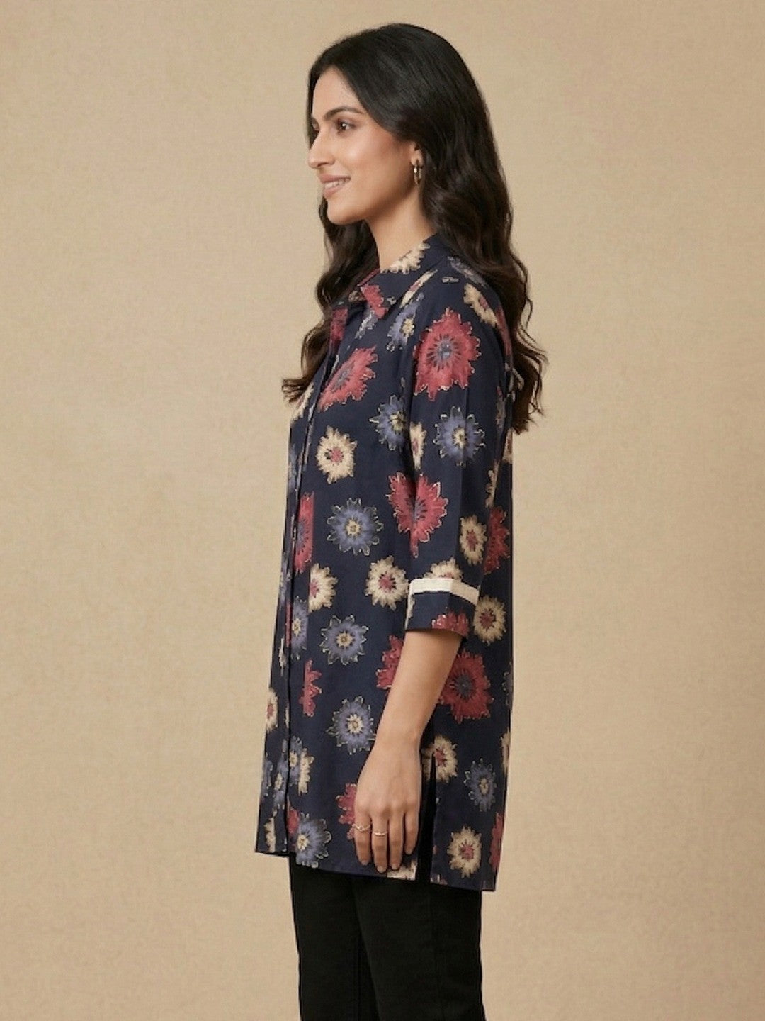 Blue Floral Print Rayon Top for Casual and Daily Wear - Image 4