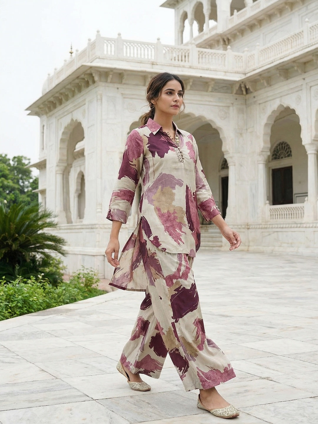 Wine Abstract Printed Viscose Two Piece Outfit with Soft Fabric and Modern Look - Image 2