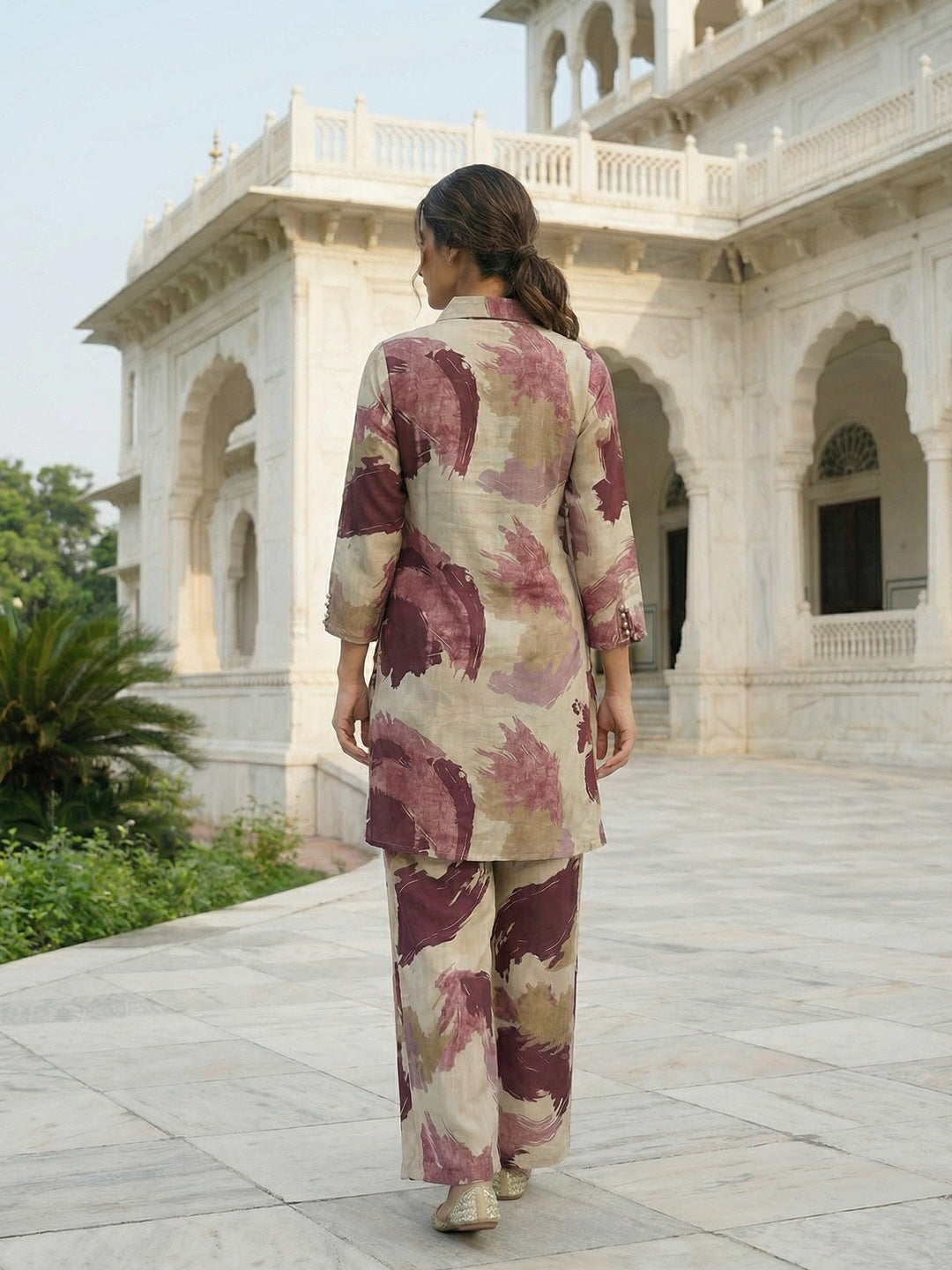 Wine Abstract Printed Viscose Two Piece Outfit with Soft Fabric and Modern Look - Image 4