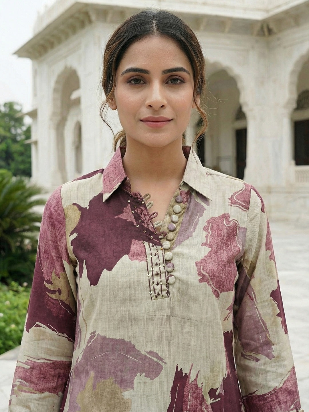 Wine Abstract Printed Viscose Two Piece Outfit with Soft Fabric and Modern Look - Image 3