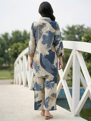 Blue Abstract Printed Viscose Two Piece Outfit with Soft Fabric and Modern Look - Image 2