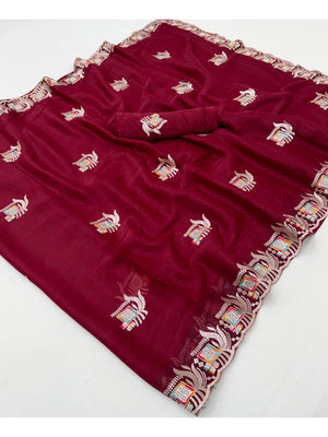 Maroon Georgette Saree with Embroidered Design and Stone Work - Image 2