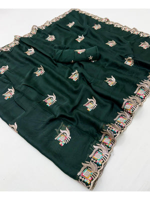 Elegant Green Georgette Saree with Embroidered Motifs Border - Image 2