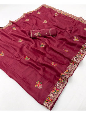 Graceful Red Georgette Saree with Embroidered Border and Stone Detailing - Image 2