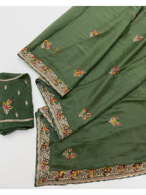 Exclusive Green Georgette Saree with Delicate Floral Border Work - Image 2