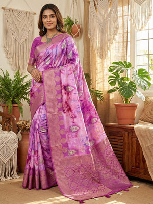 Elegant Purple Bemberg Saree with Digital Print and Weaving Pallu - Image 1