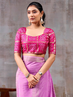 Classic Lavender And Pink Floral Weaving Jacquard Chinon Half & Half Saree With Timeless Charm - Image 2