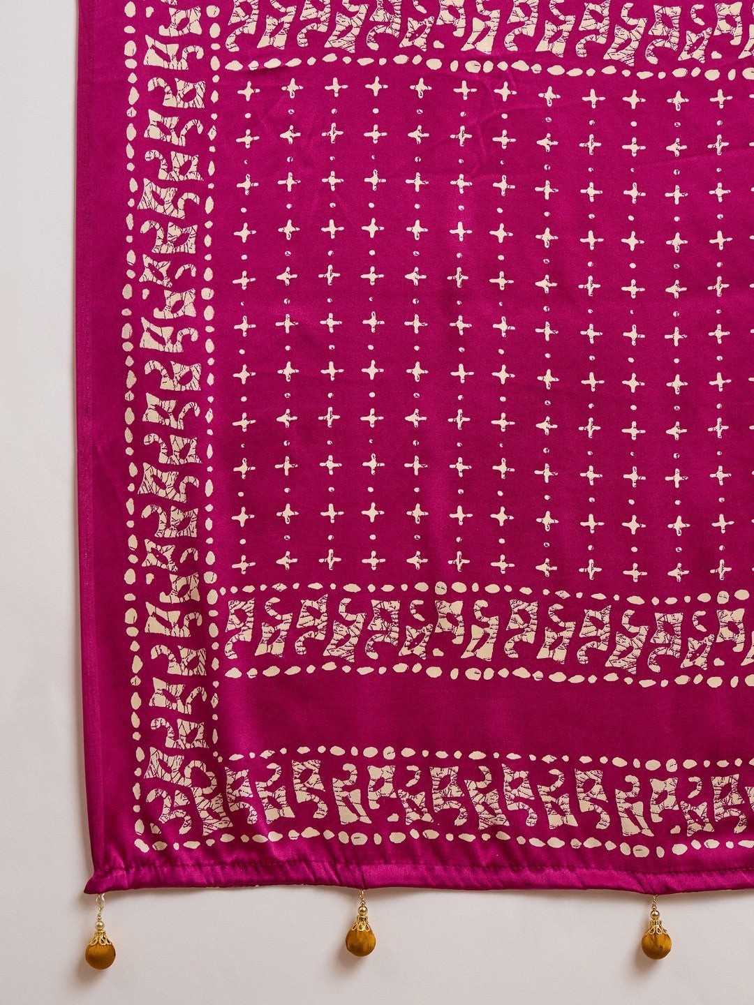 Graceful Yellow Satin Saree Featuring Rich Magenta Border - Image 4
