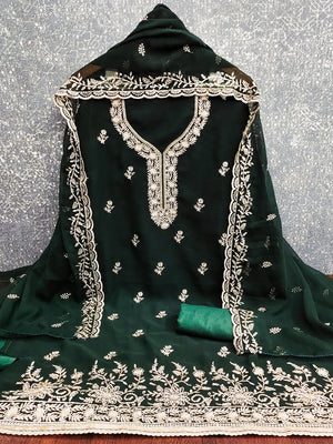 Luxe Green Floral Zari Embroidered Georgette Dress Material With Fine Artistry - Image 2