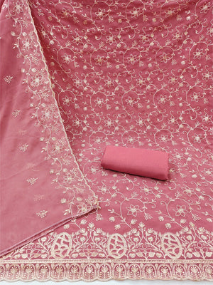 Elegant Pink Floral Zari Embroidered Georgette Dress Material With Graceful Finish - Image 2
