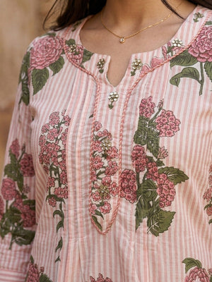 Pink Floral Print Pure Cotton Straight Cut Kurti with Comfortable Fit and Stylish Look - Image 2