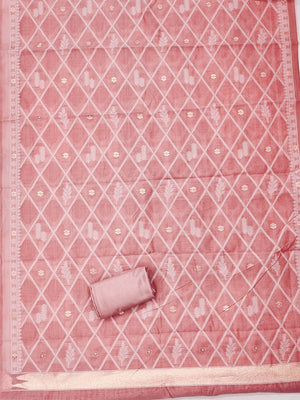 Premium Pink Floral Weaving Chanderi Silk Dress Material With Intricate Zari Work - Image 2
