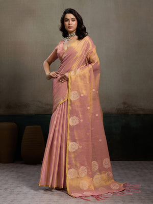 Elegant Pink Tissue Saree with Woven Circular Motifs - Image 1