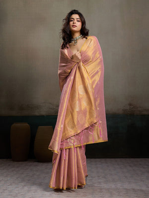 Elegant Pink Tissue Saree with Woven Circular Motifs - Image 2