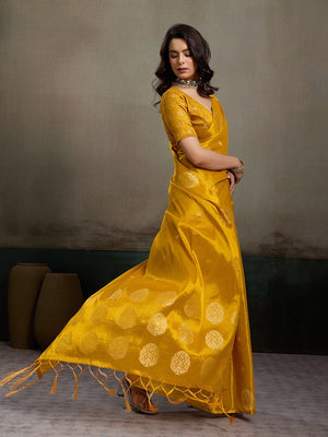 Mustard Tissue Saree with Woven Design - Elegant Traditional Wear - Image 2