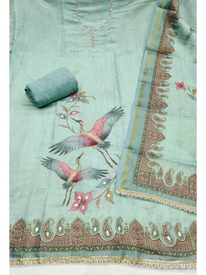 Blue Linen Dress Material with Abstract Printed Design - Image 2