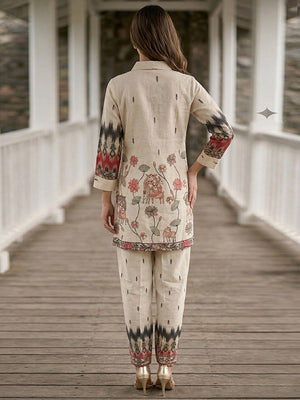 Off White Cotton Co-ord Set with Half Low Style Top and Stylish Bottom - Image 2
