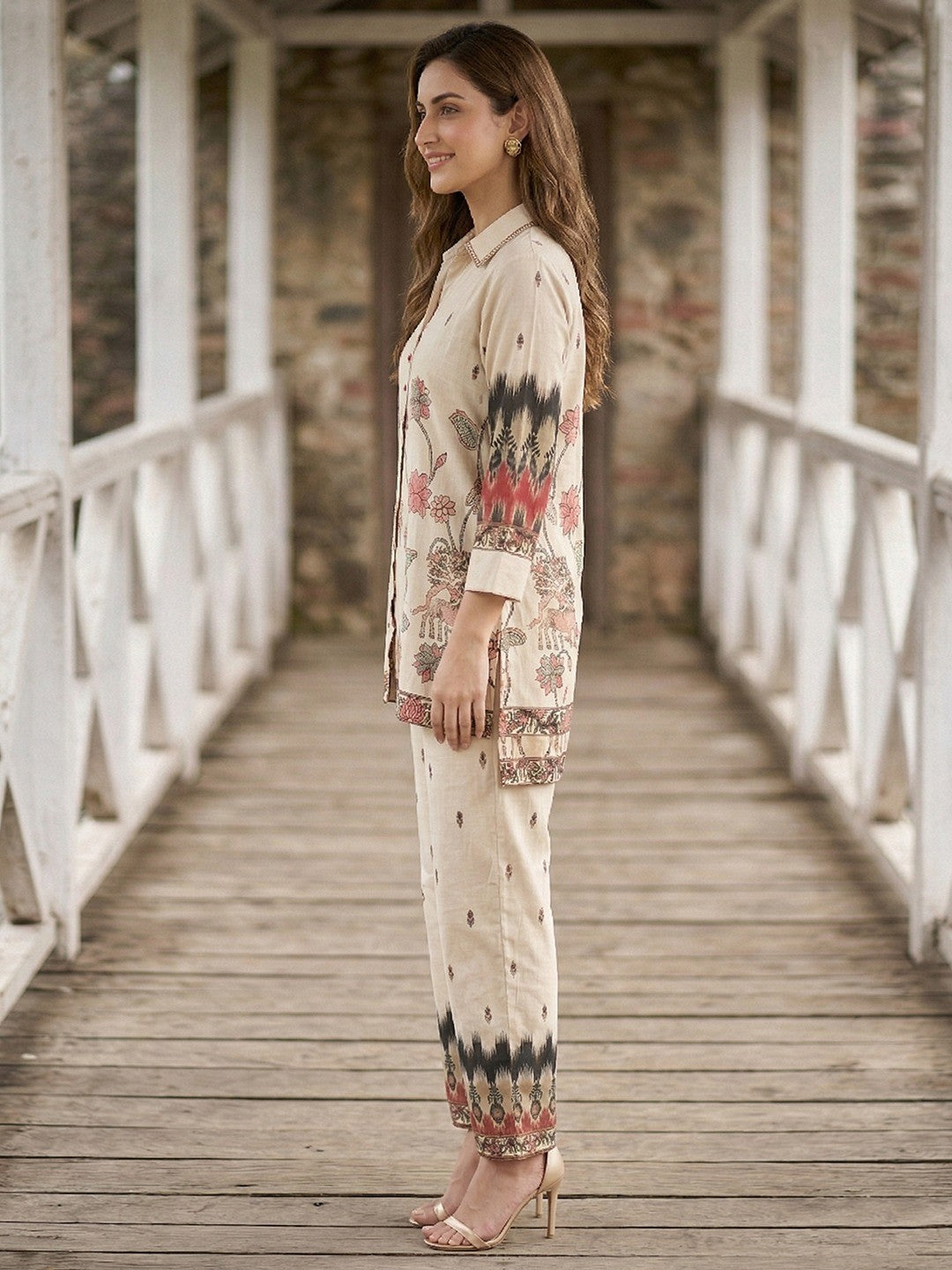 Off White Cotton Co-ord Set with Half Low Style Top and Stylish Bottom - Image 4