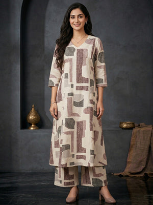 Maroon Abstract Print Pure Cotton A-Line Top Bottom Set for Casual Wear - Image 1