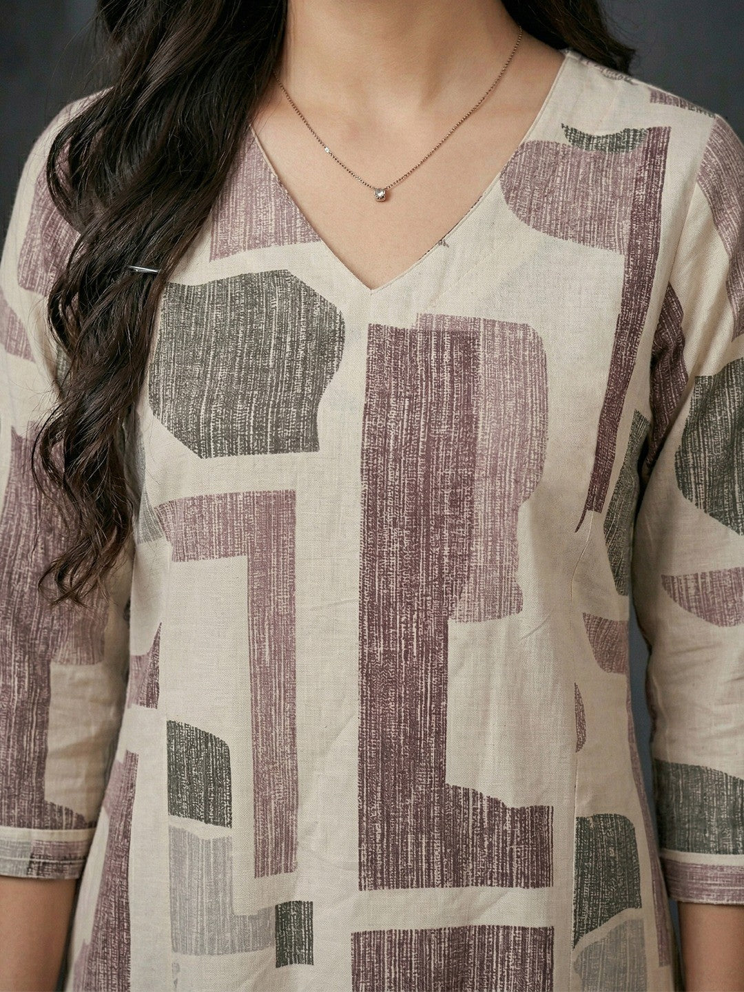 Maroon Abstract Print Pure Cotton A-Line Top Bottom Set for Casual Wear - Image 4