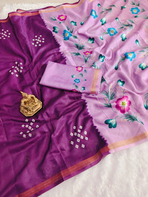Ethnic Wine Bandhani Print Mulmul Cotton Saree With Elegant Floral Pallu Design - Image 2