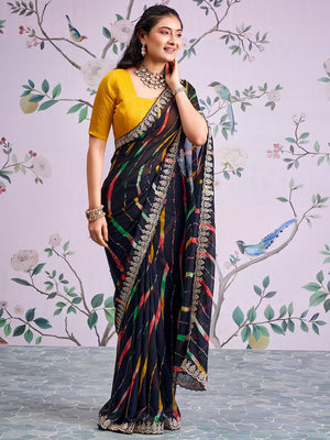 Black Leheriya Printed Georgette Saree - Image 1