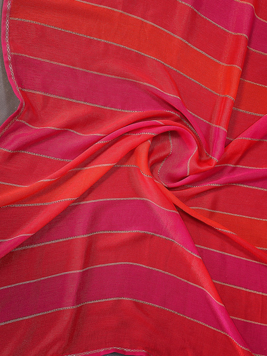 Luxurious Pink & Red Weaving Satin Saree Adorned With Swarovski Work - Image 2