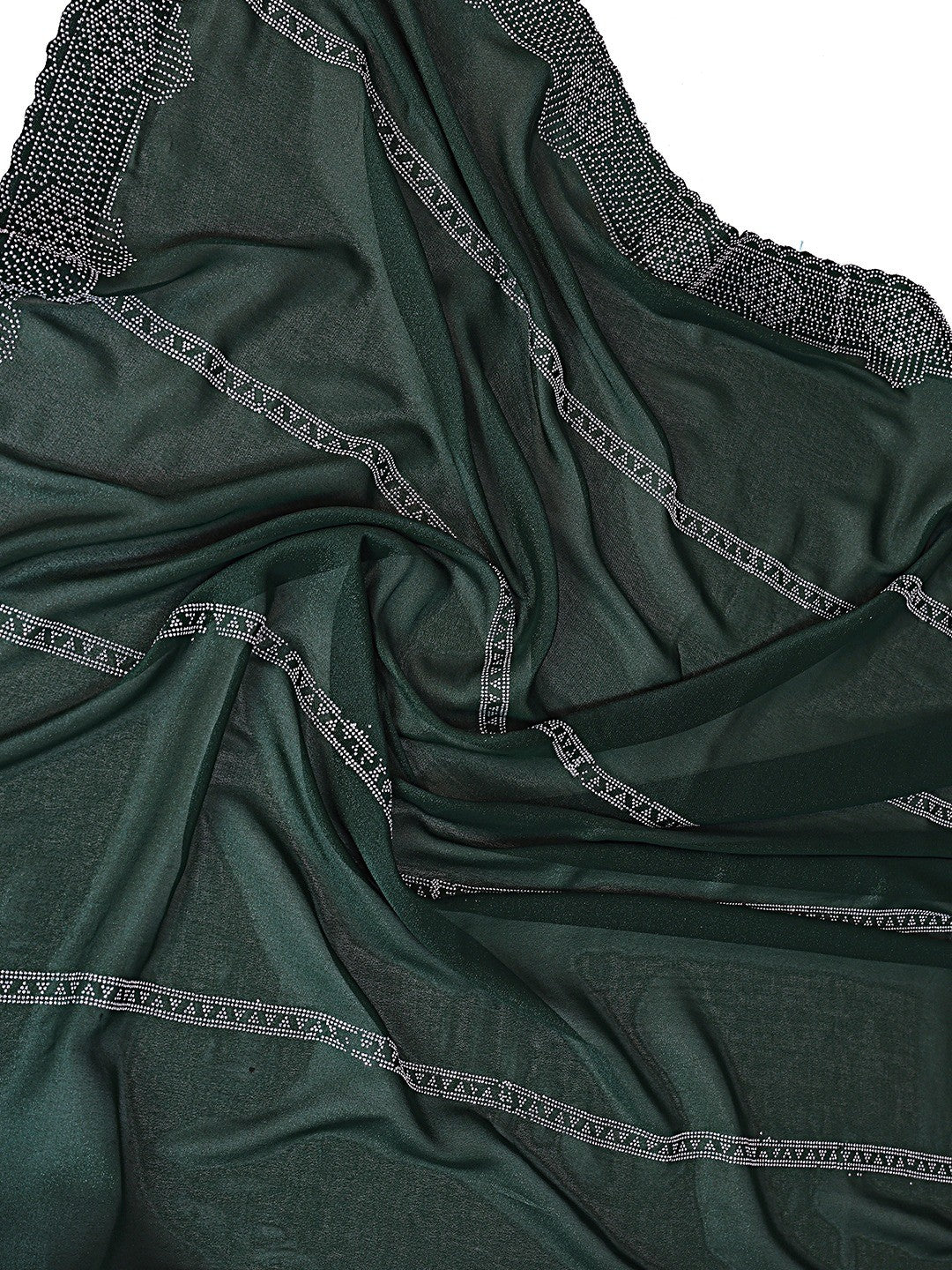 Designer Bottle Green Star Georgette Saree Featuring Intricate Swarovski Embellishment With Unstitched Blouse Peice - Image 2