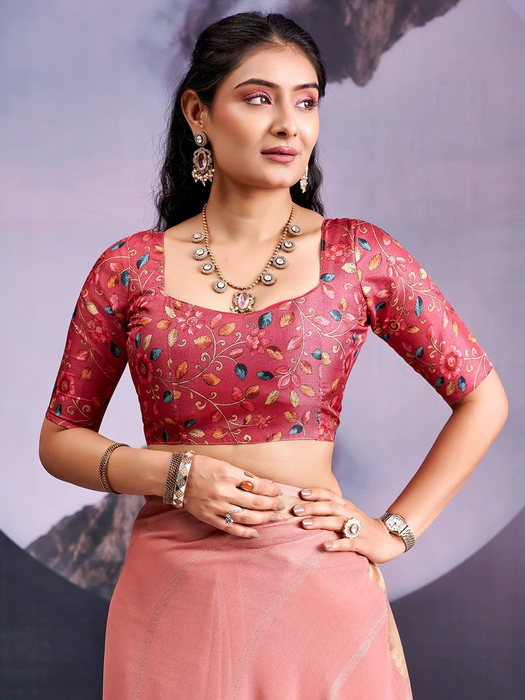 Charming Peach Striped Zari Woven Georgette Saree With Graceful Tassel Finish - Image 2