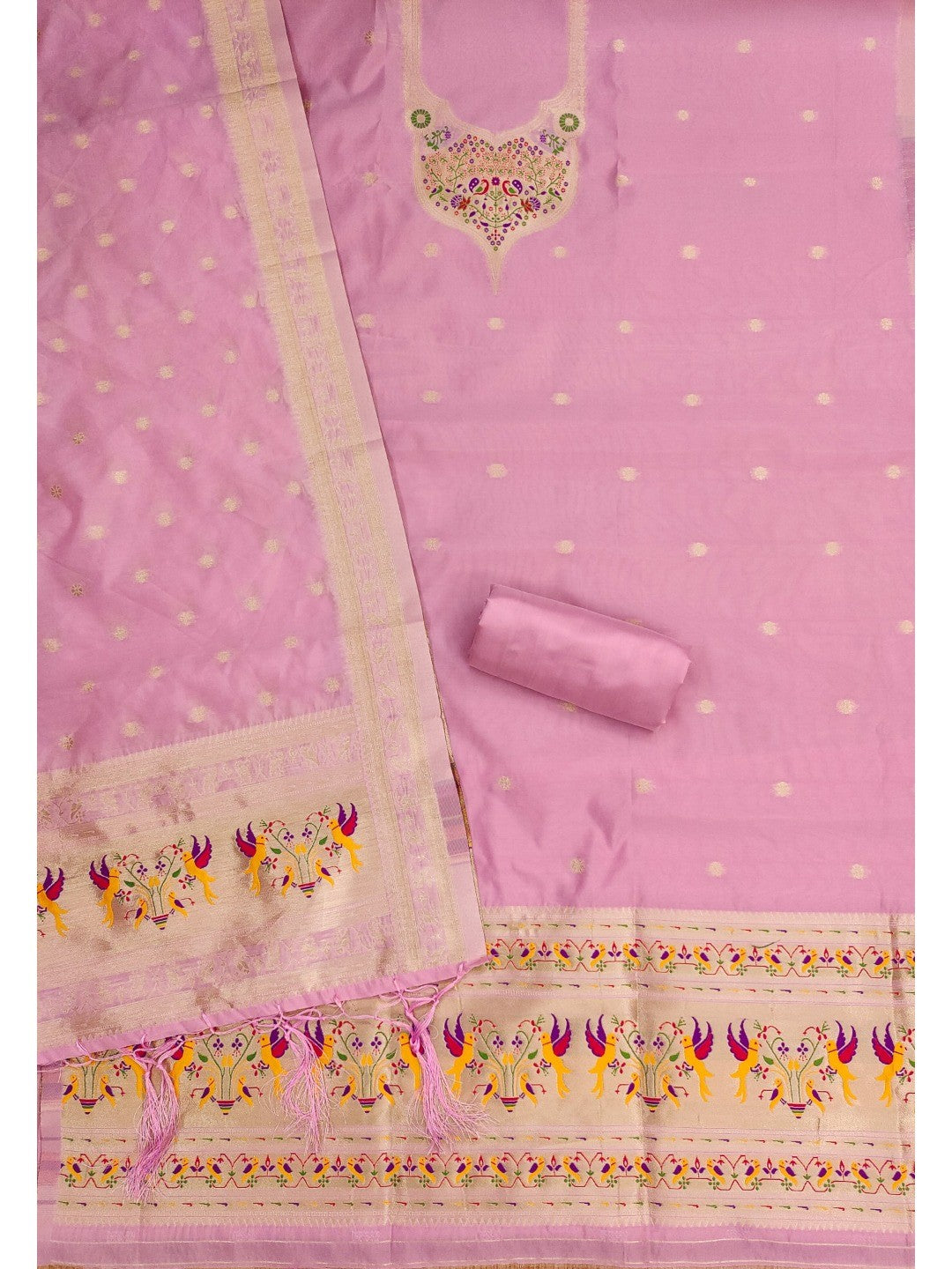 Elegant Pink Banarasi Silk Unstitched Dress Material with Dupatta - Image 3
