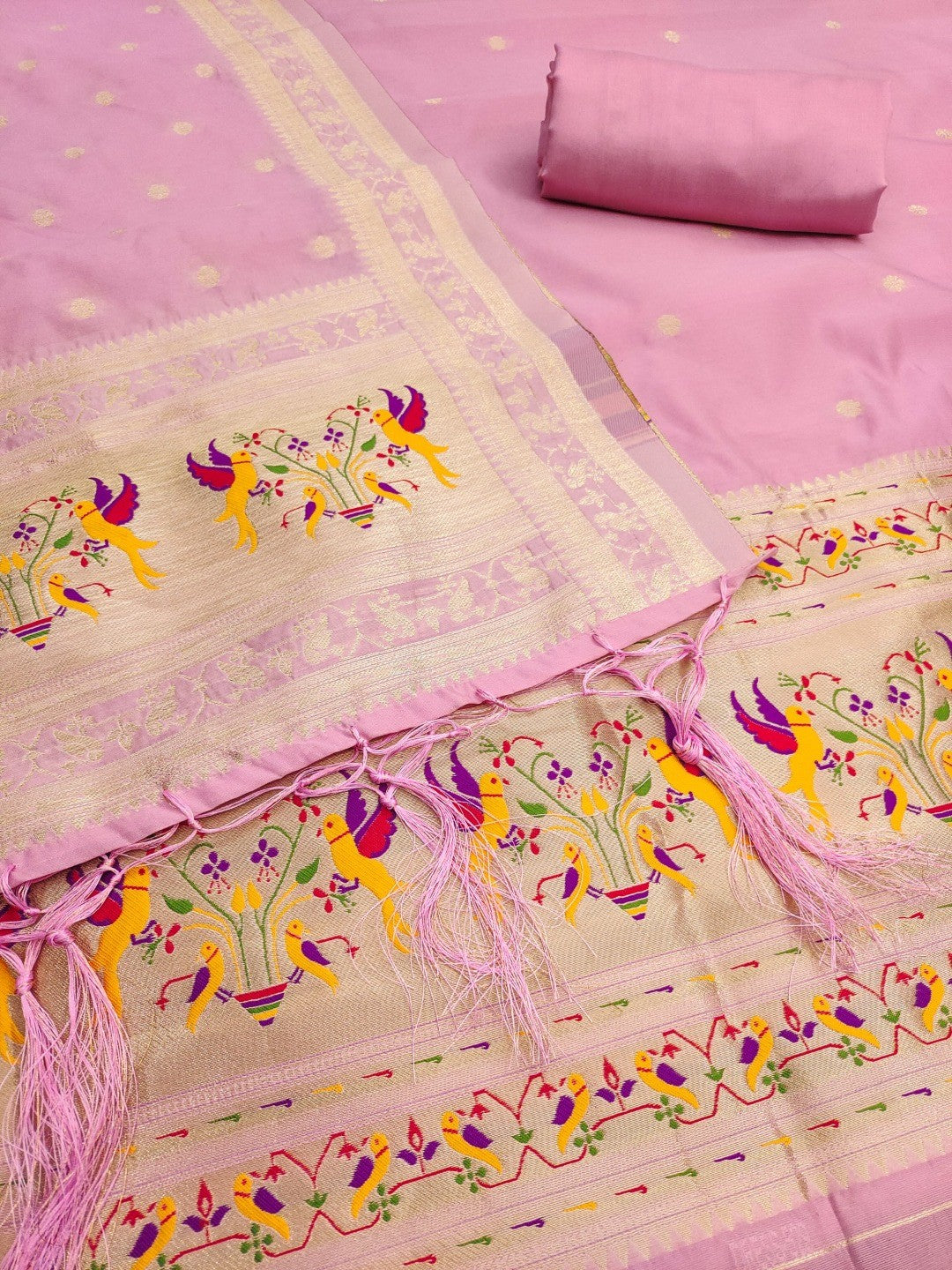 Elegant Pink Banarasi Silk Unstitched Dress Material with Dupatta - Image 5