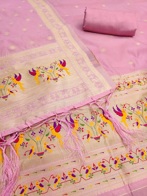Elegant Pink Banarasi Silk Unstitched Dress Material with Dupatta - Image 2
